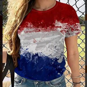 Tie Dye Short Sleeve T-Shirt NWOT, Red/White/Blue